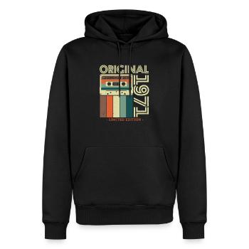 T-shirt vintage 1971 - Cadeau d’anniversaire - Sweat à capuche Premium bio Homme - noir - Devant - Nico (187cm)