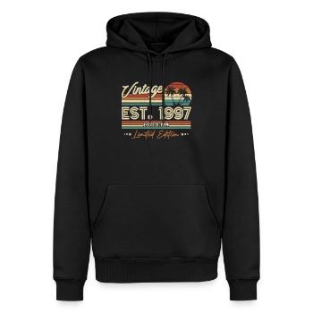 Jahrgangsgeschenk 1997, 26/27 Jahre - Männer Premium Bio Hoodie - Schwarz - Vorne - Nico (187cm)