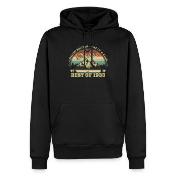 1933 Cadeau d’anniversaire vintage - Sweat à capuche Premium bio Homme - noir - Devant - Nico (187cm)