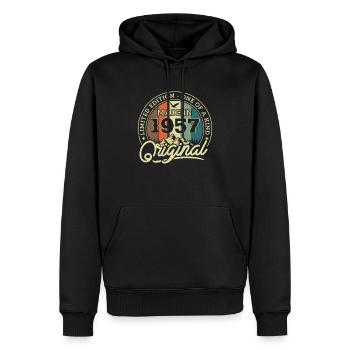 Cadeau d’anniversaire nostalgique 1957 - Sweat à capuche Premium bio Homme - noir - Devant - Nico (187cm)