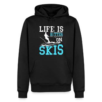 Life is better on water skis - Men’s Premium Organic Hoodie - black - Front - Nico (187cm)