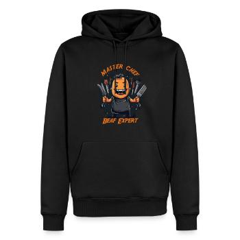 Chefkoch Fleischmeister bei der Arbeit - Männer Premium Bio Hoodie - Schwarz - Vorne - Nico (187cm)