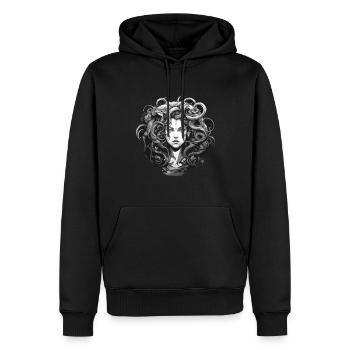 Mythe grec de Méduse - Sweat à capuche Premium bio Homme - noir - Devant - Nico (187cm)