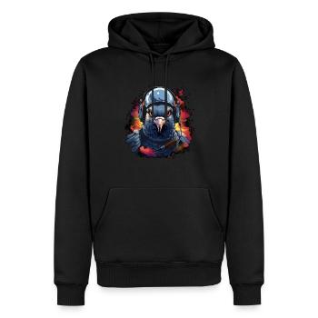 Pigeon pilot with headset - Men’s Premium Organic Hoodie - black - Front - Nico (187cm)