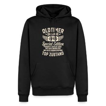 Nostalgie Geschenk '49er Oldtimer - Männer Premium Bio Hoodie - Schwarz - Vorne - Nico (187cm)