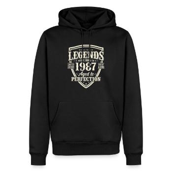 Légendaire depuis 1987 - Sweat à capuche Premium bio Homme - noir - Devant - Nico (187cm)