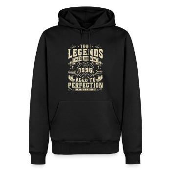 Année légendaire de naissance 1996 - Sweat à capuche Premium bio Homme - noir - Devant - Nico (187cm)