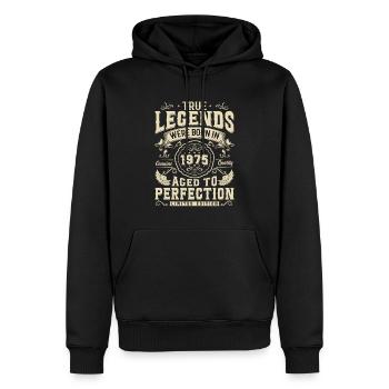 Légendaire depuis 1975 - Sweat à capuche Premium bio Homme - noir - Devant - Nico (187cm)