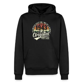 Millésime légendaire 1943 - Sweat à capuche Premium bio Homme - noir - Devant - Nico (187cm)