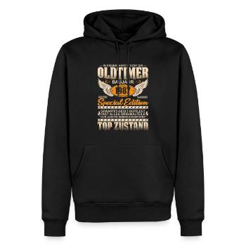 Kultiger 1987er Oldtimer - Männer Premium Bio Hoodie - Schwarz - Vorne - Nico (187cm)