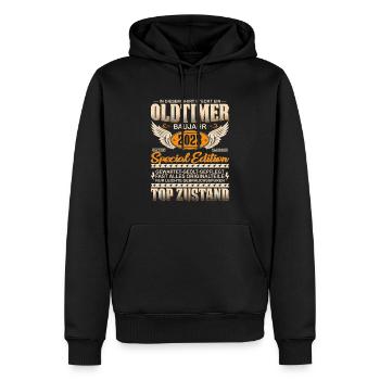 Einzigartiger Oldtimer 2023 - Männer Premium Bio Hoodie - Schwarz - Vorne - Nico (187cm)