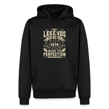 Légendes de '79 - Sweat à capuche Premium bio Homme - noir - Devant - Nico (187cm)