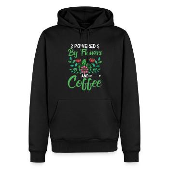 Powered by Blumen Und Kaffee - Männer Premium Bio Hoodie - Schwarz - Vorne - Nico (187cm)