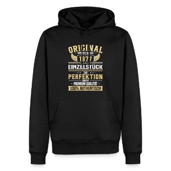 1977 Original Limitiert - Männer Premium Bio Hoodie - Schwarz - Vorne - Nico (187cm)