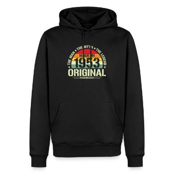Légende de l’anniversaire de 1953 - Sweat à capuche Premium bio Homme - noir - Devant - Nico (187cm)