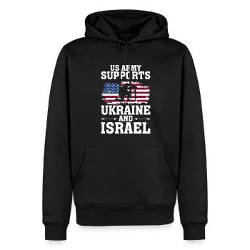 L’armée américaine soutient l’Ukraine et Israël - Sweat à capuche Premium bio Homme - noir - Devant - Nico (187cm)