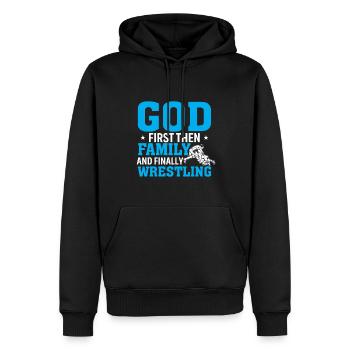 Erst Gott Dann Die Familie Und Das Wrestling - Männer Premium Bio Hoodie - Schwarz - Vorne - Nico (187cm)