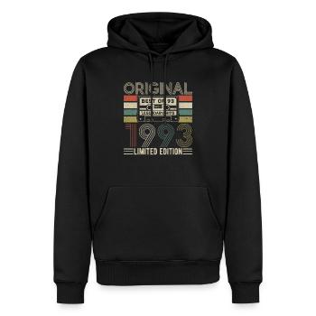 Millésime 1993 - Sweat à capuche Premium bio Homme - noir - Devant - Nico (187cm)