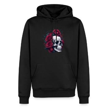 Totenkopf und Rosen Rote Blumen Gothic - Männer Premium Bio Hoodie - Schwarz - Vorne - Nico (187cm)