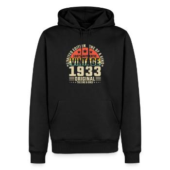 1933 - 90e cadeau d’anniversaire - Sweat à capuche Premium bio Homme - noir - Devant - Nico (187cm)