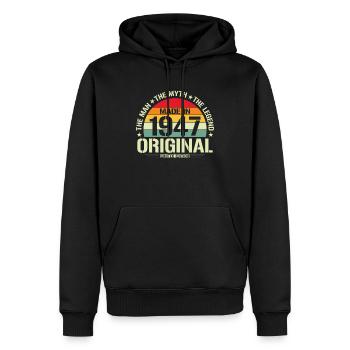 Anniversaire 1947 - Sweat à capuche Premium bio Homme - noir - Devant - Nico (187cm)