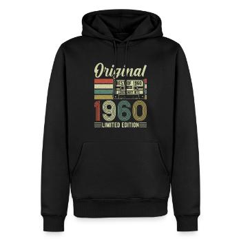 1960 - Une année légendaire - Sweat à capuche Premium bio Homme - noir - Devant - Nico (187cm)