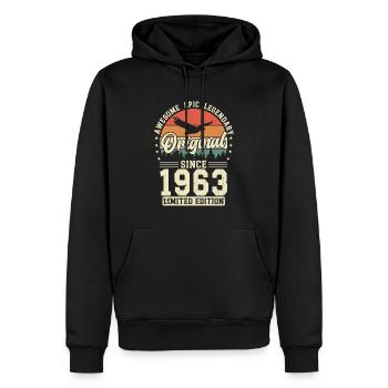 Stilvolle 60er: Jahrgang 1963 Geschenkidee - Männer Premium Bio Hoodie - Schwarz - Vorne - Nico (187cm)
