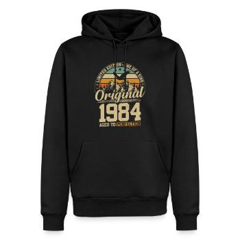 40e anniversaire légendaire 1984 - Sweat à capuche Premium bio Homme - noir - Devant - Nico (187cm)