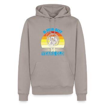 O-Fish-Ally 50 years old - Men’s Premium Organic Hoodie - taupe - Front - Nico (187cm)