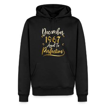 Décembre 1967 Décembre anniversaire December 1967 - Sweat à capuche Premium bio Homme - noir - Devant - Nico (187cm)