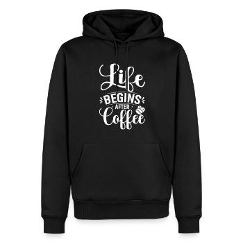 La vie commence après le café - Sweat à capuche Premium bio Homme - noir - Devant - Nico (187cm)