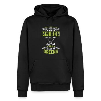 Mein Arzt Sagt, Ich Soll Jeden Tag Mein Eisen Nehm - Männer Premium Bio Hoodie - Schwarz - Vorne - Nico (187cm)