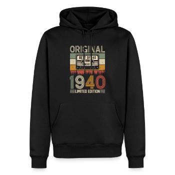 Vintage 84e anniversaire Style rétro des années 1940 - Sweat à capuche Premium bio Homme - noir - Devant - Nico (187cm)