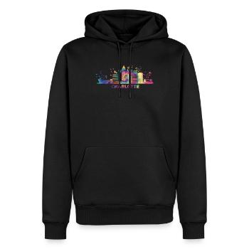 Charlotteans Skyline Charlotte - Männer Premium Bio Hoodie - Schwarz - Vorne - Nico (187cm)