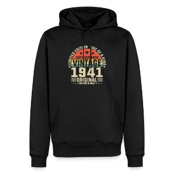 Millésime 1941 - Cadeau d’anniversaire pour 83 ans - Sweat à capuche Premium bio Homme - noir - Devant - Nico (187cm)