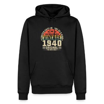 Vintage 84e anniversaire Style rétro des années 1940 - Sweat à capuche Premium bio Homme - noir - Devant - Nico (187cm)