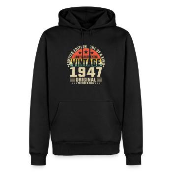 77e anniversaire Millésime 1947 - Millésime légendaire - Sweat à capuche Premium bio Homme - noir - Devant - Nico (187cm)