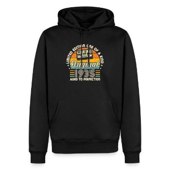 Vintage anniversaire 1935 légendaire 89e anniversaire - Sweat à capuche Premium bio Homme - noir - Devant - Nico (187cm)