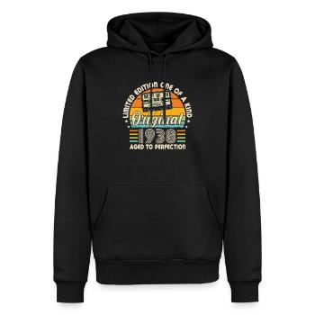 Vintage 86e anniversaire rétro 1938 - Sweat à capuche Premium bio Homme - noir - Devant - Nico (187cm)