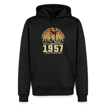 Légendaire 67e anniversaire 1957 - Sweat à capuche Premium bio Homme - noir - Devant - Nico (187cm)