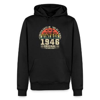 Anniversaire 78 ans Millésime 1946 - Sweat à capuche Premium bio Homme - noir - Devant - Nico (187cm)