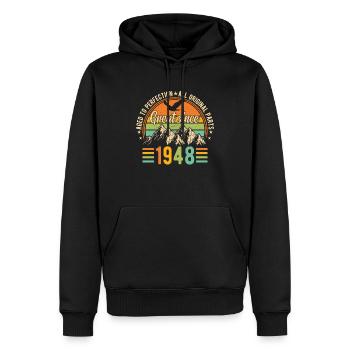 Anniversaire 76 Rétro 1948 - Sweat à capuche Premium bio Homme - noir - Devant - Nico (187cm)