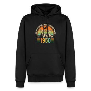 Légende d’anniversaire 1950 - Sweat à capuche Premium bio Homme - noir - Devant - Nico (187cm)