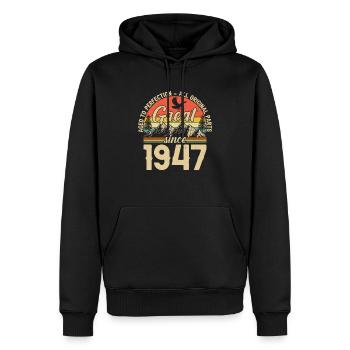 77e anniversaire rétro vintage 1947 - Sweat à capuche Premium bio Homme - noir - Devant - Nico (187cm)