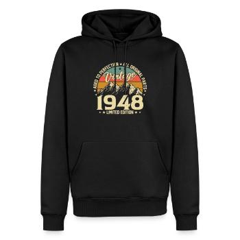 Millésime 1948 - Anniversaire Millésime - Sweat à capuche Premium bio Homme - noir - Devant - Nico (187cm)