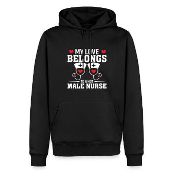 My love belongs to a hot nurse - Men’s Premium Organic Hoodie - black - Front - Nico (187cm)
