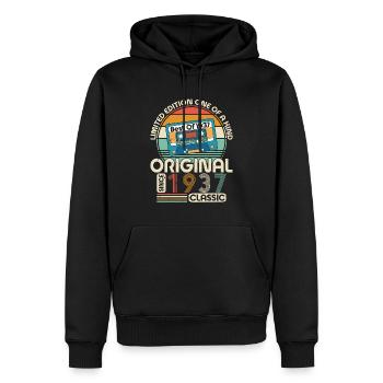87e anniversaire Vintage 1937 Style rétro - Sweat à capuche Premium bio Homme - noir - Devant - Nico (187cm)