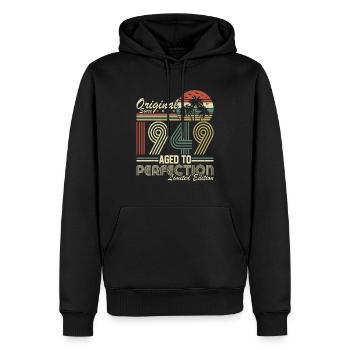 Millésime légendaire 1949 - 75 ans - Sweat à capuche Premium bio Homme - noir - Devant - Nico (187cm)