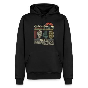 76e anniversaire Millésime 1948 - Sweat à capuche Premium bio Homme - noir - Devant - Nico (187cm)