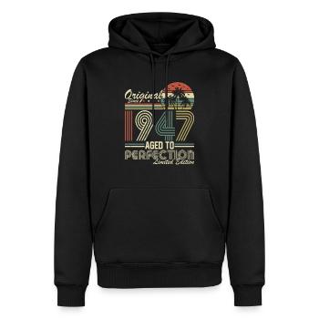 Millésime 1947 - 77ème anniversaire, style rétro - Sweat à capuche Premium bio Homme - noir - Devant - Nico (187cm)